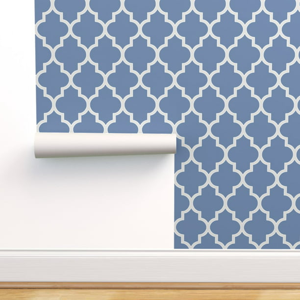 Wallpaper Roll Blue Ogee Geometric French Quatrefoil Moroccan 24in x 27ft